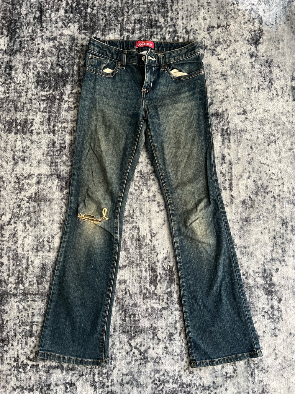 Old Navy Girls Size 10 Boot Cut Jeans Distressed Knee Adjustable Waist